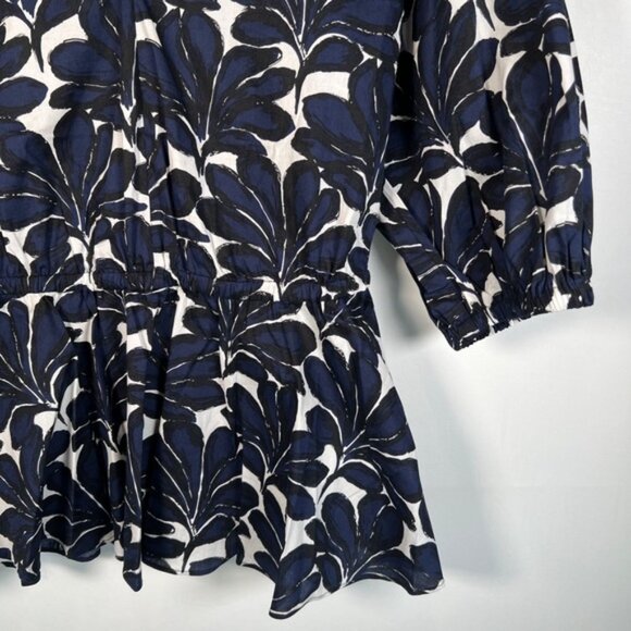 NWT DONNA KARAN SEASIDE Floral Print V neck Peplum Hem Elastic Cuffs Blouse Sz M - Picture 11 of 16
